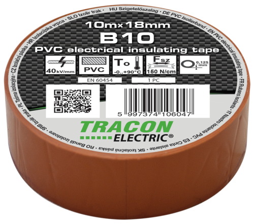 Taśma izolacyjna, brązowa 10m×18mm, PVC, 0-90°C, 40kV/mm B10 Tracon Electric