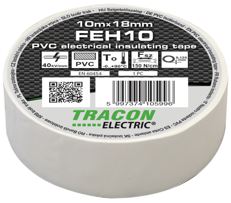 Taśma izolacyjna, biała 10m×18mm, PVC, 0-90°C, 40kV/mm FEH10 Tracon Electric