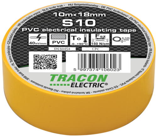Taśma izolacyjna, żółta 10m×18mm, PVC, 0-90°C, 40kV/mm S10 Tracon Electric