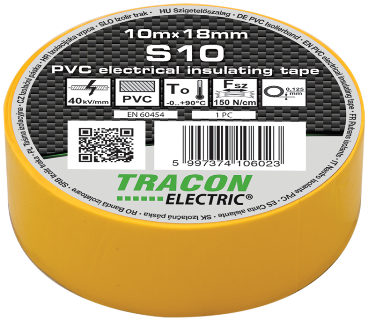 Taśma izolacyjna, żółta 10m×18mm, PVC, 0-90°C, 40kV/mm S10 Tracon Electric