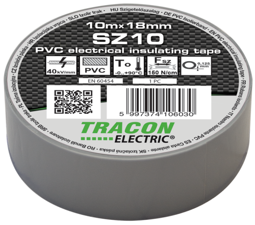 Taśma izolacyjna, szara 10m×18mm, PVC, 0-90°C, 40kV/mm SZ10 Tracon Electric