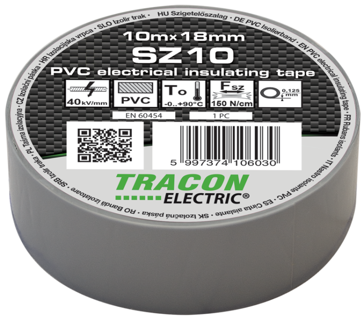 Taśma izolacyjna, szara 10m×18mm, PVC, 0-90°C, 40kV/mm SZ10 Tracon Electric