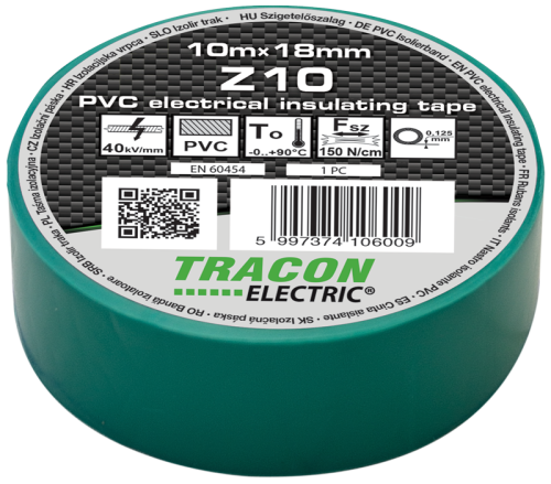 Taśma izolacyjna, zielona 10m×18mm, PVC, 0-90°C, 40kV/mm Z10 Tracon Electric