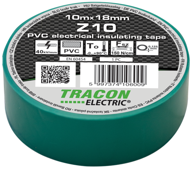 Taśma izolacyjna, zielona 10m×18mm, PVC, 0-90°C, 40kV/mm Z10 Tracon Electric