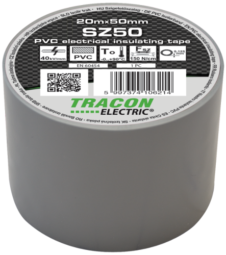 Taśma izolacyjna, szara 20m×50mm, PVC, 0-90°C, 40kV/mm SZ50 Tracon Electric