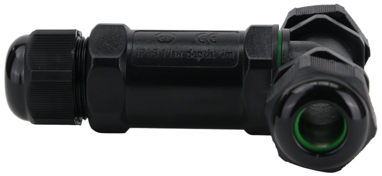 Hermetyczne złącze kablowe z dławikami, kształt T 0.5-4 mm2, IP68, PC+PA6.6, 5P, 450VAC, 24A CST4-T Tracon Electric