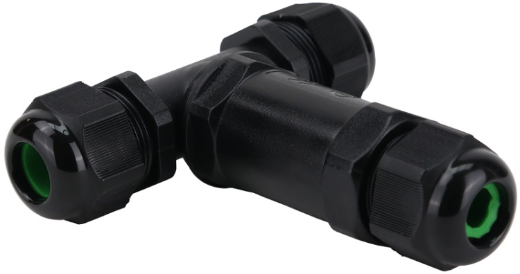 Hermetyczne złącze kablowe z dławikami, kształt T 0.5-4 mm2, IP68, PC+PA6.6, 5P, 450VAC, 24A CST4-T Tracon Electric