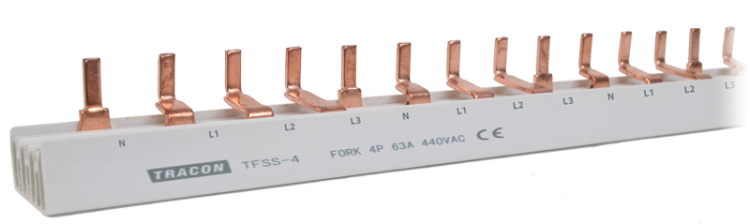 Listwa połączeniowa - bolcowa max.63A, 230/400VAC, 4P, 56modul, 1m TFSS-4 Tracon Electric