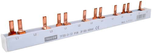 Listwa połączeniowa - bolcowa max.63A, 230/400VAC, 3P, 12modul, 215mm TFSS-3-12 Tracon Electric