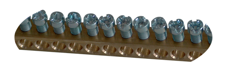 Szyna mosiężna (N/PE) max.63A, 230/400VAC, 1m, W×H=8×8mm, d=4.5mm, 152xM4 TNFS Tracon Electric