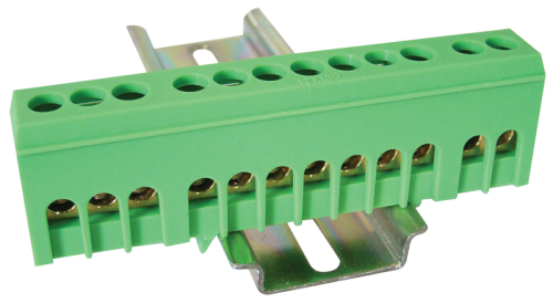 Izolowana szyna uziemiająca (N/PE), zamknięta, zielona 230/400VAC, 63A, 6×9mm, 12P, IP20 NPE-ZG Tracon Electric