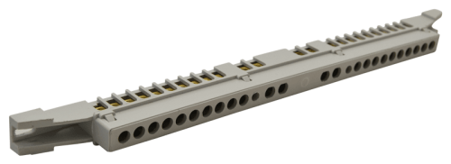 Szyna izolowana uziemiająca N/PE), zamknięta 230/400VAC, 63A, 7,6×18,3mm, L=250 mm, 24P, IP20 NPE-Z-24 Tracon Electric