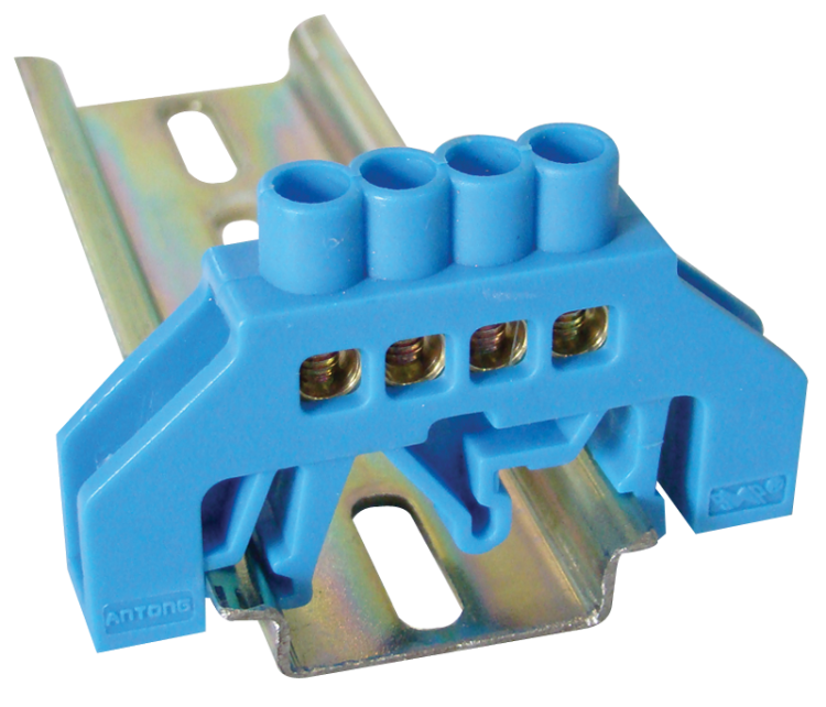 Izolowana szyna uziemiająca (N/PE), niebieska 230/400VAC, 63A, 6×9mm, 4P, IP20 NPE-B6-4 Tracon Electric