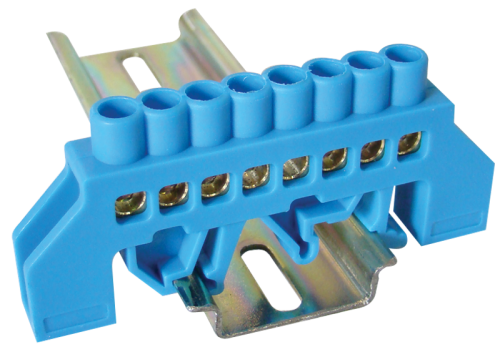 Izolowana szyna uziemiająca (N/PE), niebieska 230/400VAC, 63A, 6×9mm, 8P, IP20 NPE-B6-8 Tracon Electric