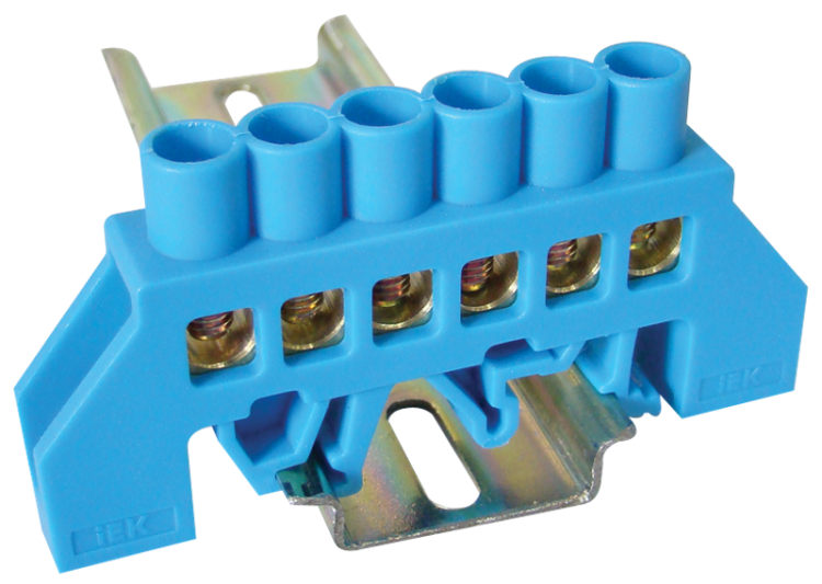 Izolowana szyna uziemiająca (N/PE), niebieska 230/400VAC, 100A, 8×12mm, 6P, IP20 NPE-B8-6 Tracon Electric