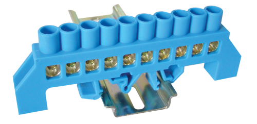 Izolowana szyna uziemiająca (N/PE), niebieska 230/400VAC, 100A, 8×12mm, 10P, IP20 NPE-B8-10 Tracon Electric