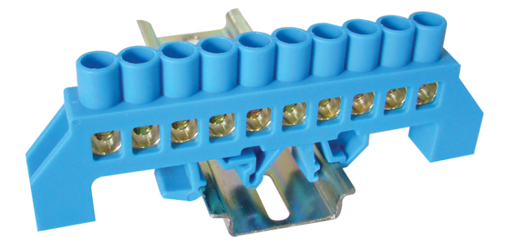 Izolowana szyna uziemiająca (N/PE), niebieska 230/400VAC, 100A, 8×12mm, 10P, IP20 NPE-B8-10 Tracon Electric