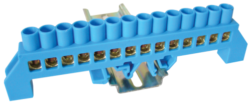 Izolowana szyna uziemiająca (N/PE), niebieska 230/400VAC, 100A, 8×12mm, 14P, IP20 NPE-B8-14 Tracon Electric