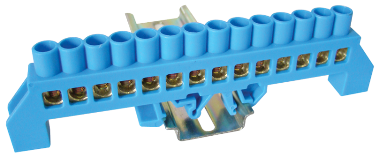 Izolowana szyna uziemiająca (N/PE), niebieska 230/400VAC, 100A, 8×12mm, 14P, IP20 NPE-B8-14 Tracon Electric