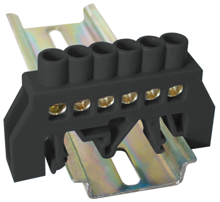 Szyna uziemiająca, izolowana (N/PE), czarna 230/400VAC, 63A, 6×9mm, 6P, IP20 NPE-BK6-6 Tracon Electric