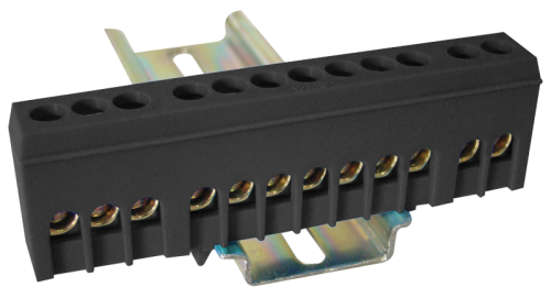 Szyna uziemiająca, izolowana (N/PE), czarna 230/400VAC, 63A, 6×9mm, 12P, IP20 NPE-ZBK Tracon Electric
