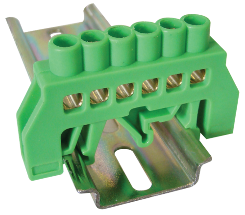 Izolowana szyna uziemiająca (N/PE), zielona 230/400VAC, 63A, 6×9mm, 6P, IP20 NPE-G6-6 Tracon Electric