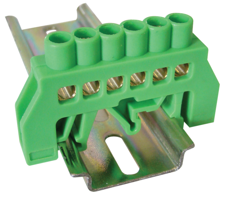 Izolowana szyna uziemiająca (N/PE), zielona 230/400VAC, 63A, 6×9mm, 6P, IP20 NPE-G6-6 Tracon Electric