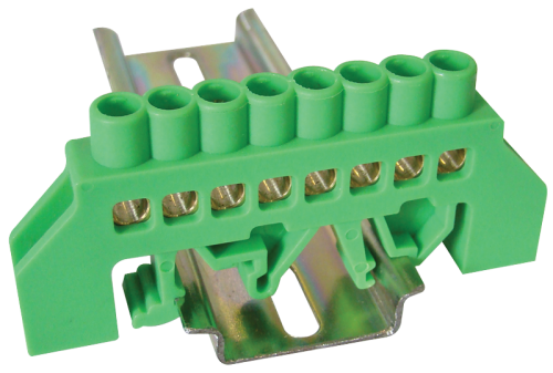 Izolowana szyna uziemiająca (N/PE), zielona 230/400VAC, 63A, 6×9mm, 8P, IP20 NPE-G6-8 Tracon Electric