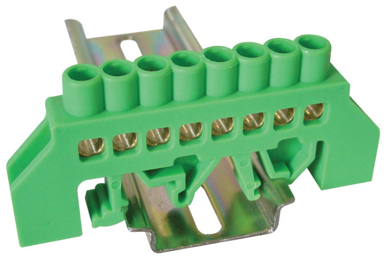 Izolowana szyna uziemiająca (N/PE), zielona 230/400VAC, 63A, 6×9mm, 8P, IP20 NPE-G6-8 Tracon Electric