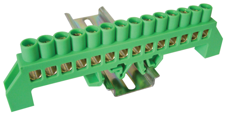 Izolowana szyna uziemiająca (N/PE), zielona 230/400VAC, 100A, 8×12mm, 14P, IP20 NPE-G8-14 Tracon Electric