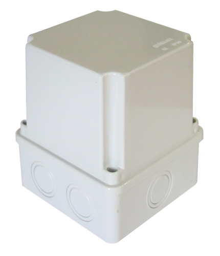 Puszka plastikowa z ułatwieniami, jasnoszara, pełna pokrywa 100×100×120mm, IP55 MD101012 Tracon Electric