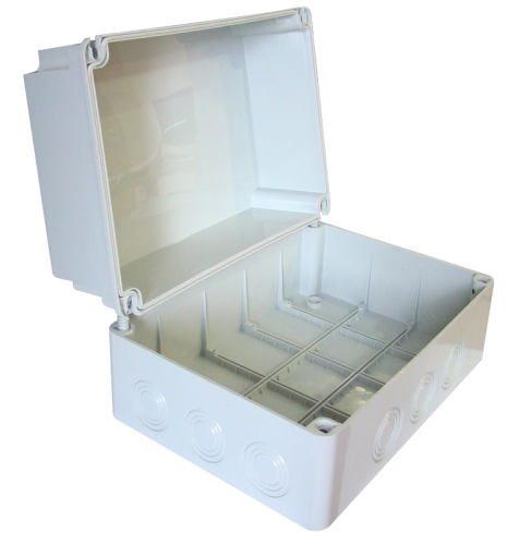 Puszka plastikowa z ułatwieniami, jasnoszara, pełna pokrywa 310×230×180mm, IP55 MD312318 Tracon Electric
