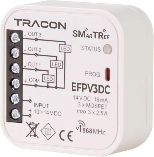 Radiowy odbiornik dopuszkowy, 3-kanałowy, do EFC-01 10-14 VDC, 3x2,5 A, 868.32 MHz EFPV3DC Tracon Electric