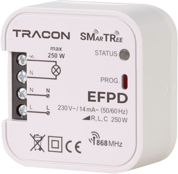 Radiowy ściemniacz dopuszkowy, 1-kanałowy 230 V, 50 Hz, 250 W, 868.32 MHz EFPD Tracon Electric