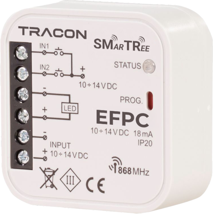 Radiowy sterownik LED, dopuszkowy, 1-kanałowy 10-14 VDC, 2x5 A, 868.32 MHz EFPC Tracon Electric