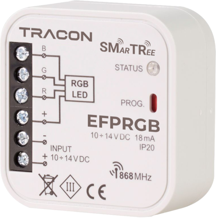 Radiowy sterownik RGB, dopuszkowy, 3-kanałowy 10-14 VDC, 250 W, 868.32 MHz EFPRGB Tracon Electric