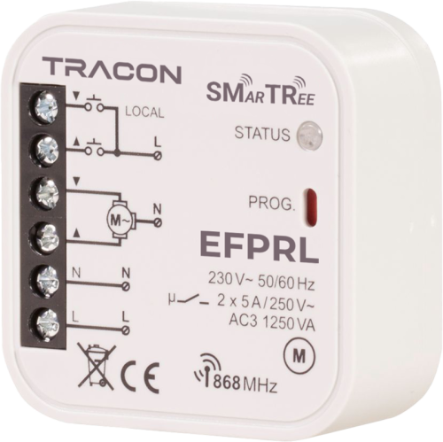 Sterownik rolet, dopuszkowy, lokalny 230 V, 50 Hz, 2x5 A, 2 NO, 868.32 MHz EFPRL Tracon Electric