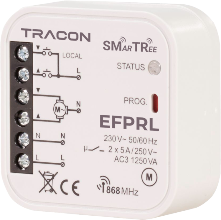 Sterownik rolet, dopuszkowy, lokalny 230 V, 50 Hz, 2x5 A, 2 NO, 868.32 MHz EFPRL Tracon Electric