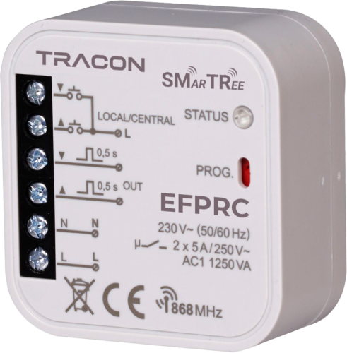 Sterownik rolet, dopuszkowy, lokalny/centralny 230 V, 50 Hz, 2x5 A, 2 NO, 868.32 MHz EFPRC Tracon Electric