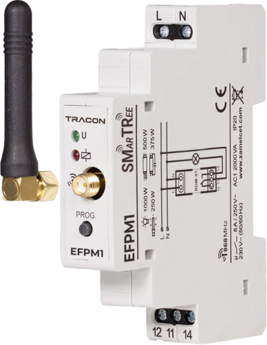 Radiowy odbiornik modułowy, 1-kanałowy 230 V, 50 Hz, 8 A, 1 NO/ NC, 868.32 MHz EFPM1 Tracon Electric