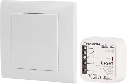 Zestaw sterowania bezprzewodowego, 1-kanałowy, z przyciskiem 230 V, 50 Hz, 5 A, 1 NO/1 NC, 868.32 MHz EFSV1 Tracon Electric