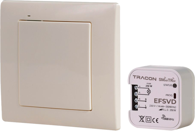 Zestaw sterowania bezprzewodow, 1-kanałowy, ze ściemniaczem 230 V, 50 Hz, 250 W, 868.32 MHz EFSVD Tracon Electric