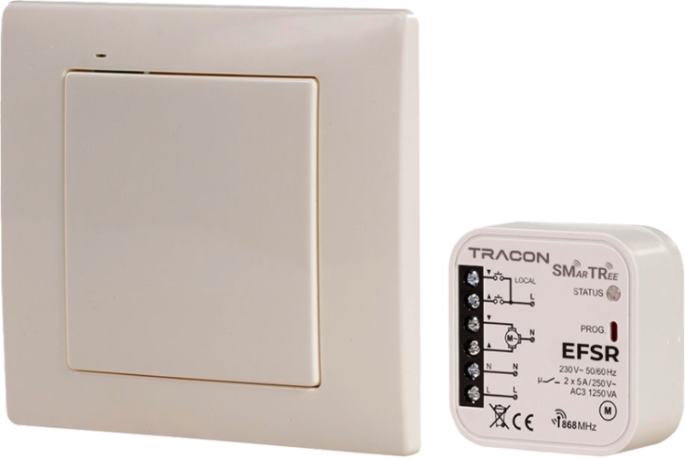 Zestaw sterowania bezprzew., 1-kanałowy, do sterow. roletami 230 V, 50 Hz, 2x5 A, 2 NO, 868.32 MHz EFSR Tracon Electric
