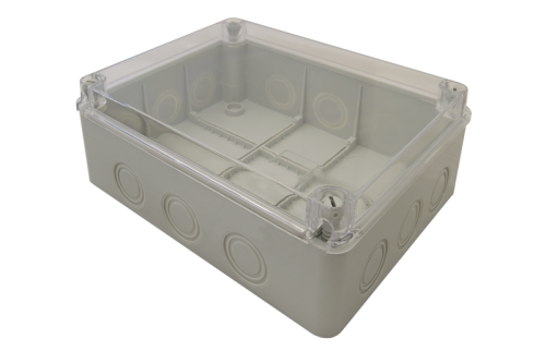 Obudowa elektroniczna, jasnoszara, przeźroczysta pokrywa 250×200×90, IP67 MED25209T Tracon Electric