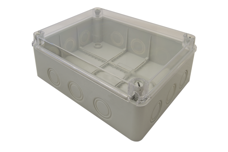 Obudowa elektroniczna, jasnoszara, przeźroczysta pokrywa 250×200×90, IP67 MED25209T Tracon Electric