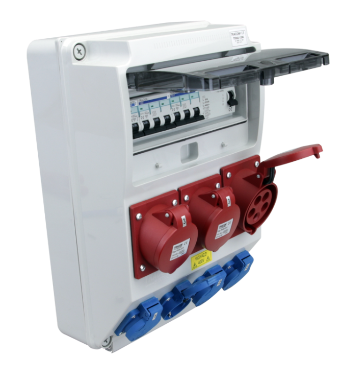 Rozdzielnica przem. z zabezpieczeniami Prot.:RCCB,MCB,Out:4×SCHUKO+2×16A(3P+N+E)+1×32A(3P+N+E) TDB03-12MV Tracon Electric