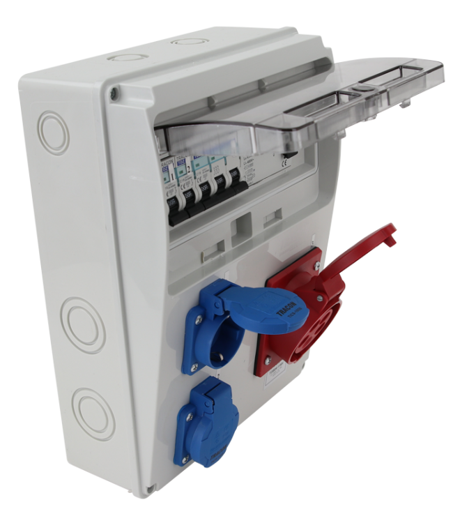 Rozdzielnica przem. z zabezpieczeniami Prot.:RCCB,MCB,Out:2×SCHUKO+1×16A(3P+N+E) TDB04-11MV Tracon Electric