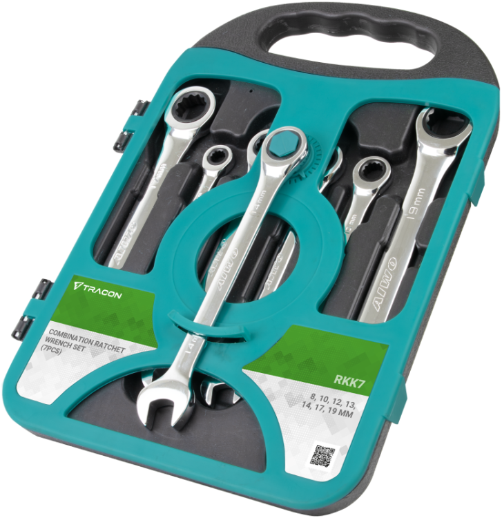 Zestaw kluczy płasko-oczkowych z grzechotką 8,10,12,13,14,17,19mm RKK7 Tracon Electric