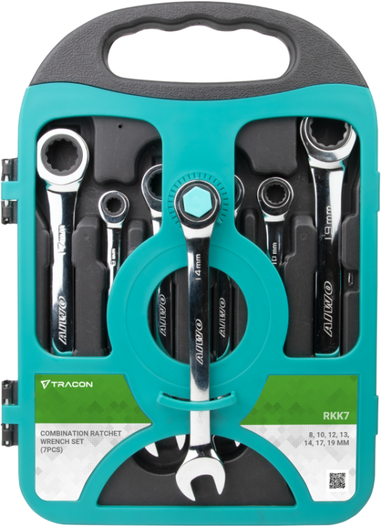 Zestaw kluczy płasko-oczkowych z grzechotką 8,10,12,13,14,17,19mm RKK7 Tracon Electric