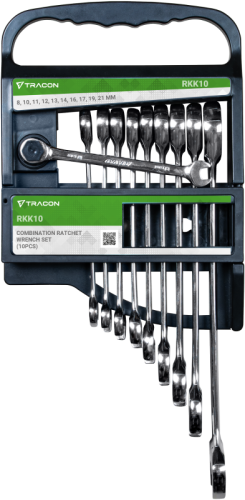 Zestaw kluczy płasko-oczkowych z grzechotką 8,10,11,12,13,14,16,17,19,21mm RKK10 Tracon Electric
